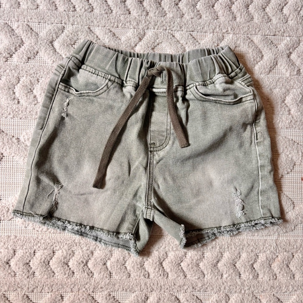 Little Bipsy Sage Green Distressed Denim Pull-on Elastic Waist Shorts, Girls 7-8